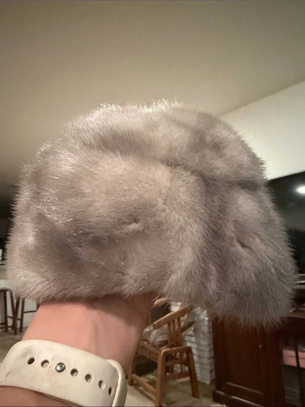 Vintage Luxury Genuine Fur Pillbox Hat- Light Gray